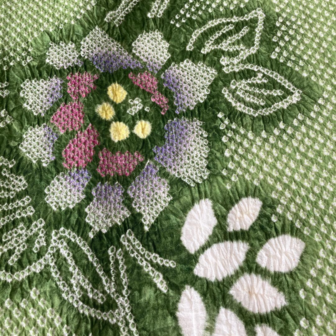 グリーン　身丈158 有松絞り 絞り染め　絞り浴衣　 浴衣　NO44