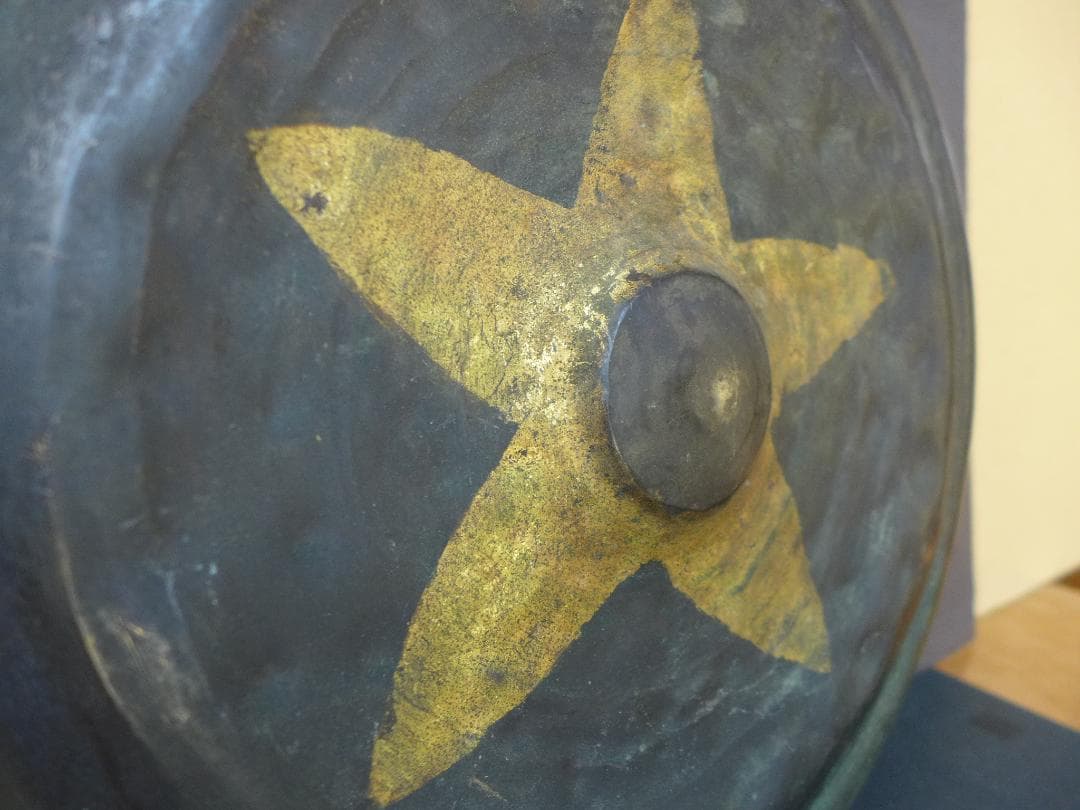 時代物　明治大正期頃？　大変古い銅鑼　度鑼 古銅　鍛金作り　桴付き 茶道　骨董