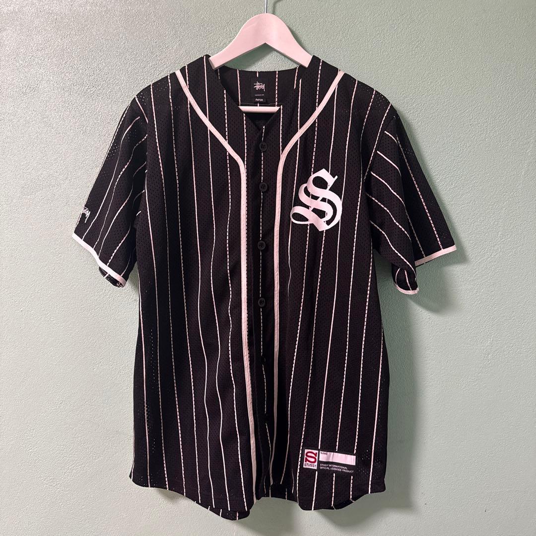 STUSSY ストライプ メッシュベースボールシャツ　ゲームシャツ
