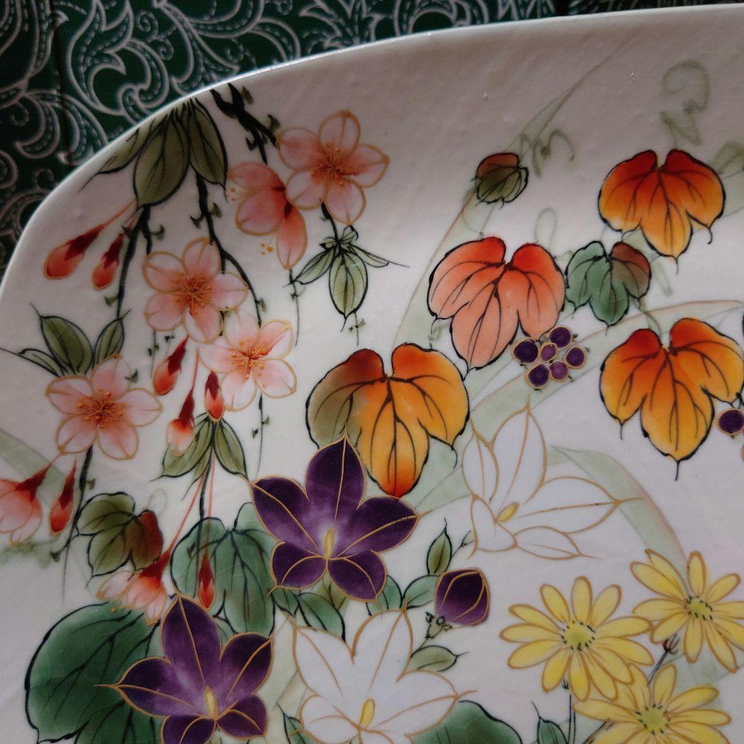 京焼 陶葊 31cm✕21cm 桜 山葡萄 桔梗 石蕗の花 楕円 皿 飾皿