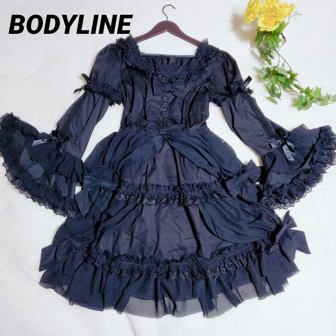 ボディライン フリル ワンピース ゴスロリ ロリータ 2way ブラック　2L