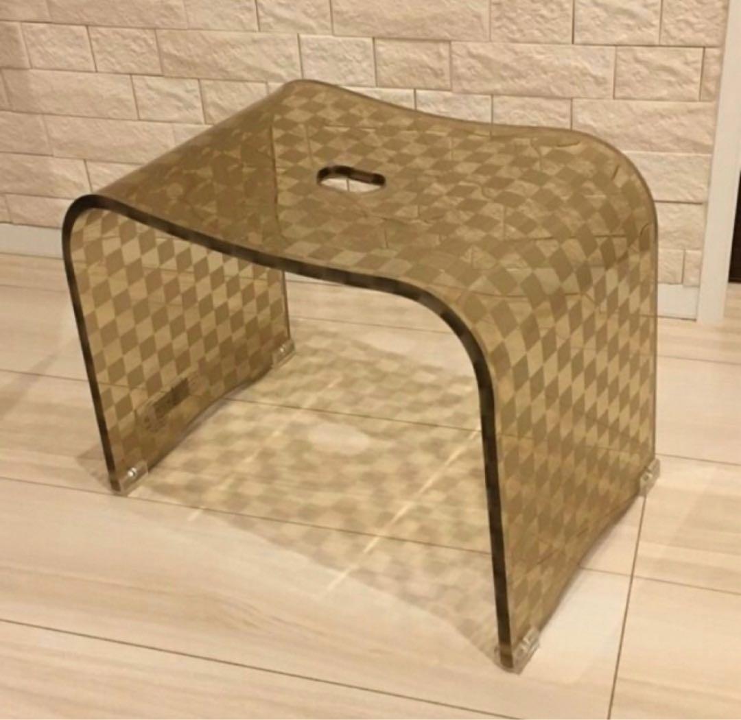 お得◎新品未使用　アクリル　バスチェア　センコー　チェッカー　L カフェオレ