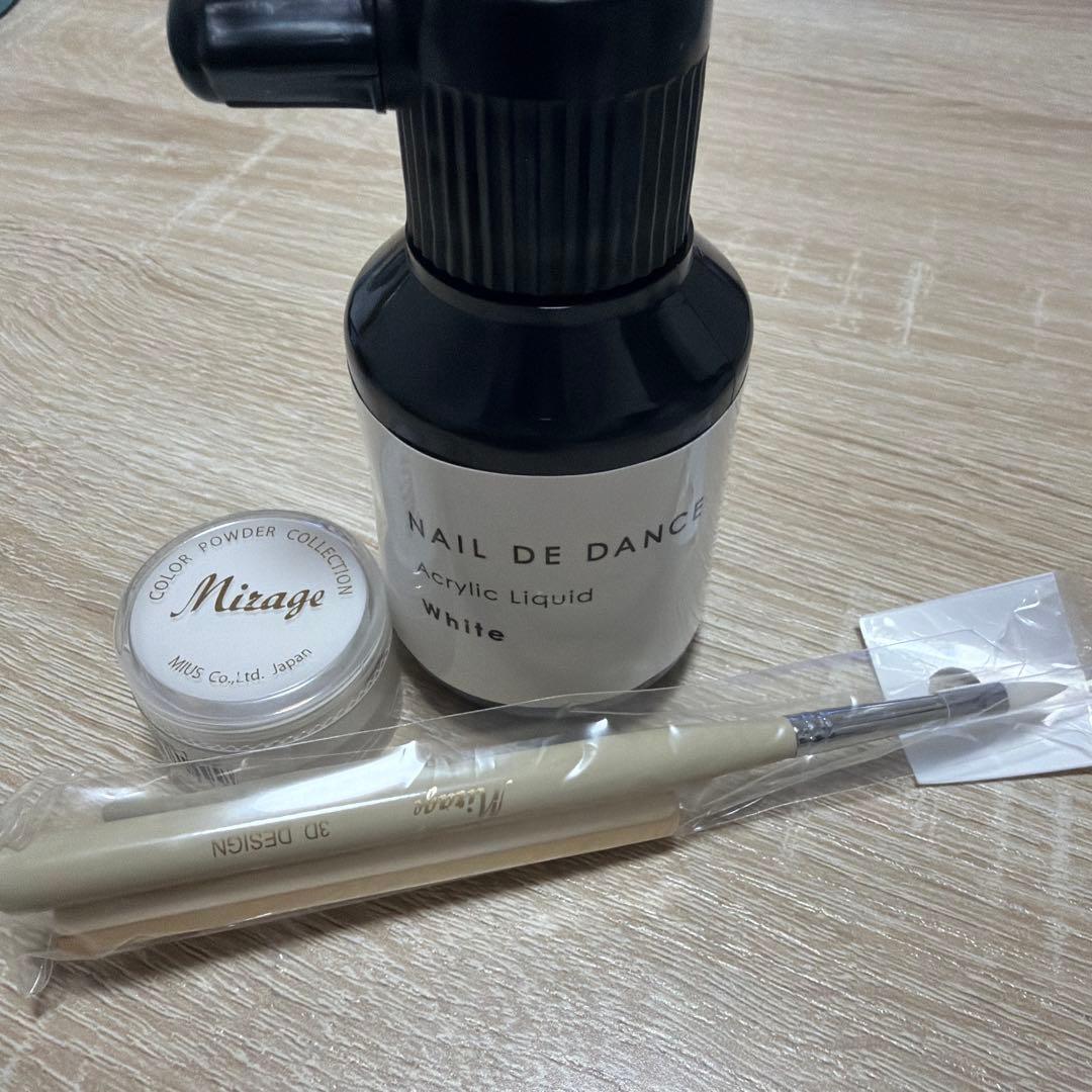 アクリルリキッドホワイト100ml/3Dデザインブラシ/カラーパウダー