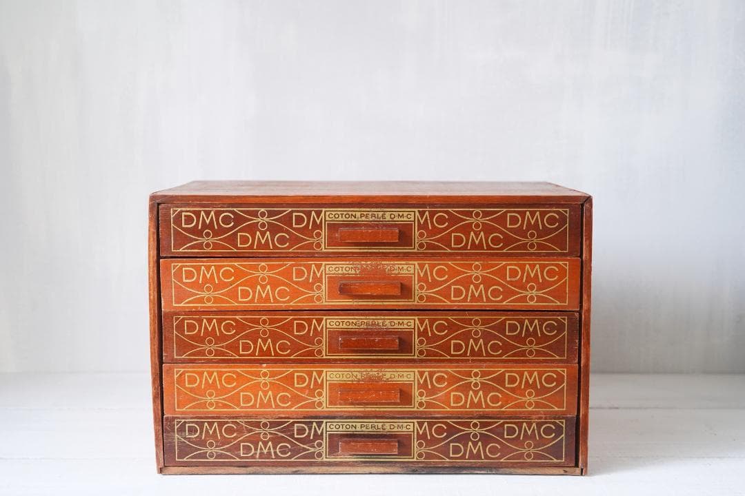 古い糸メーカーの引き出し フランス・DMC スプールキャビネット ウッドラック