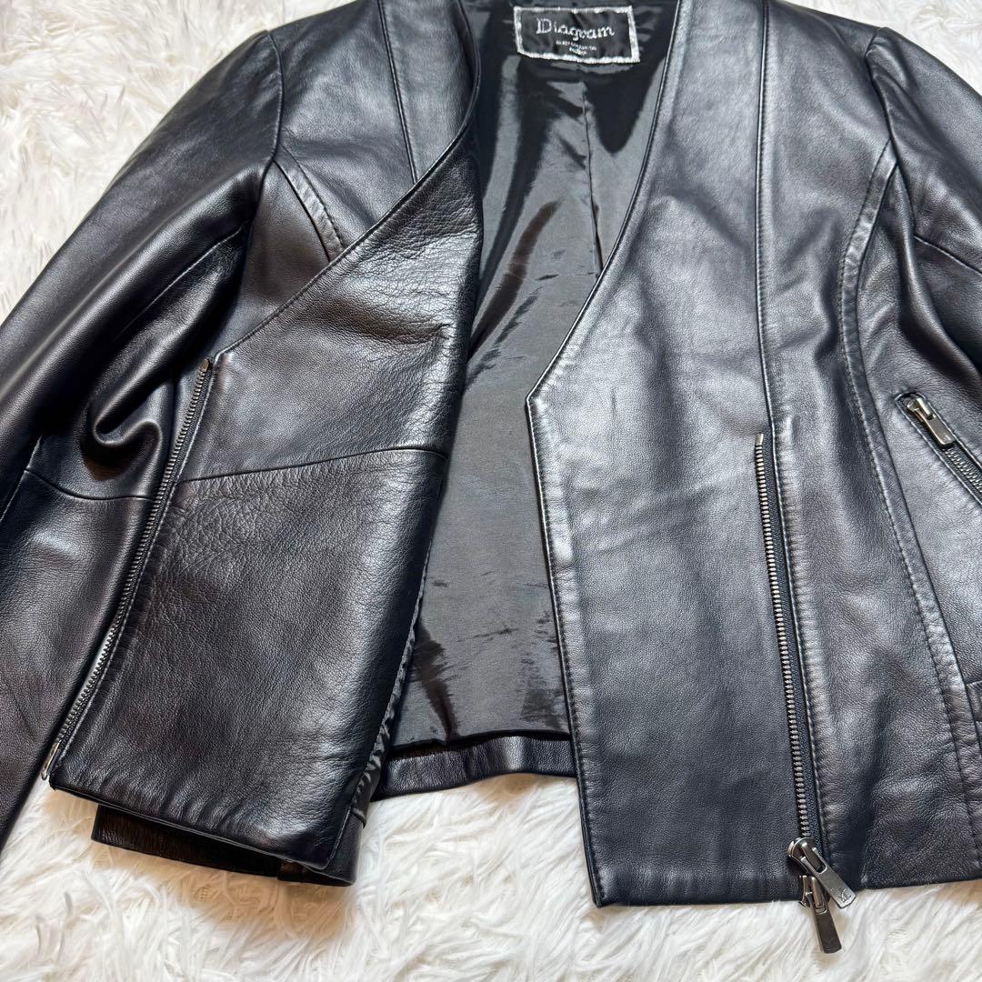 ルニ様未使用級 ダイアグラム ラムレザー ノーカラーライダースジャケット 定価