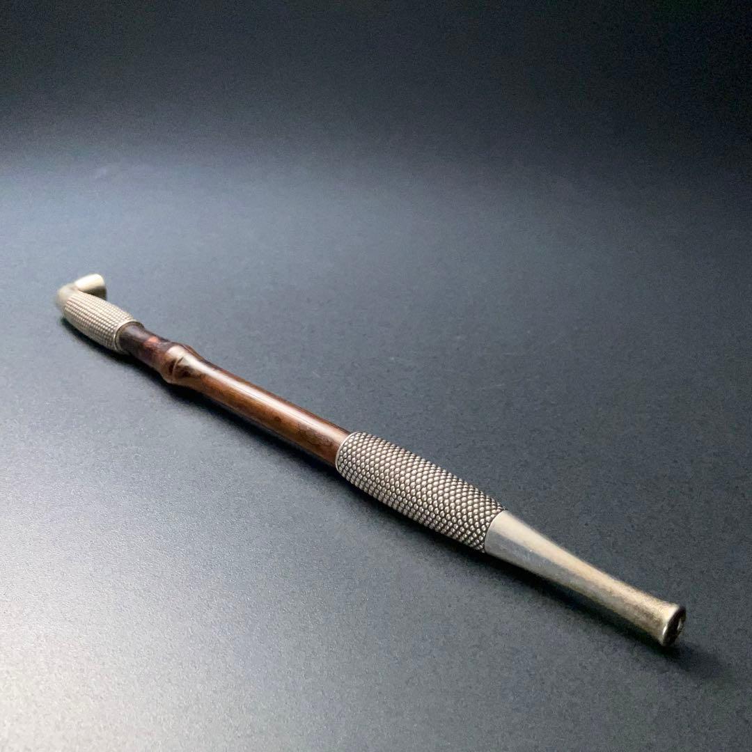 銀製煙管　霰文　キセル　アンティーク　骨董　6R1256お2