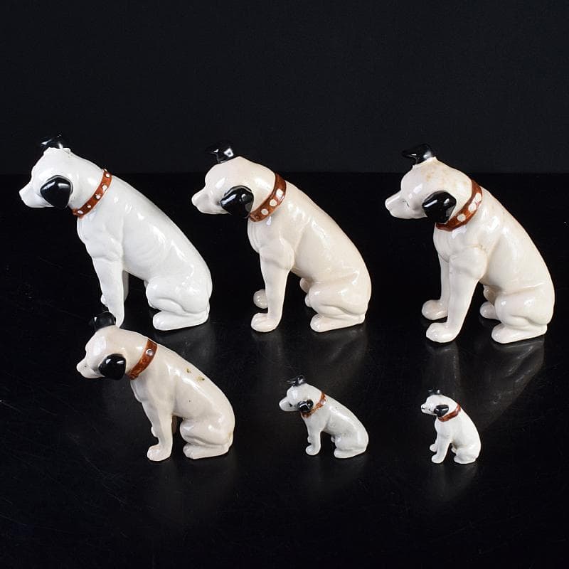 アンティーク　陶器製　ビクター犬　ニッパー君　大中小11点　M　R7698B