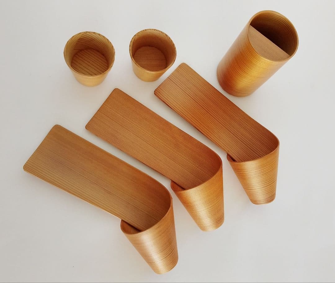 秋田杉 栗久 曲げわっぱ 冷酒器6点セット/20年経年の艶