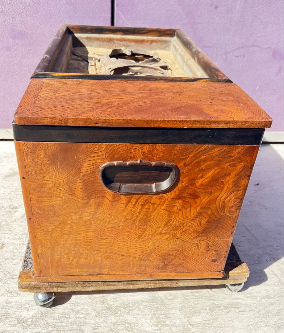 木製火鉢 引き出し付き ガラス蓋