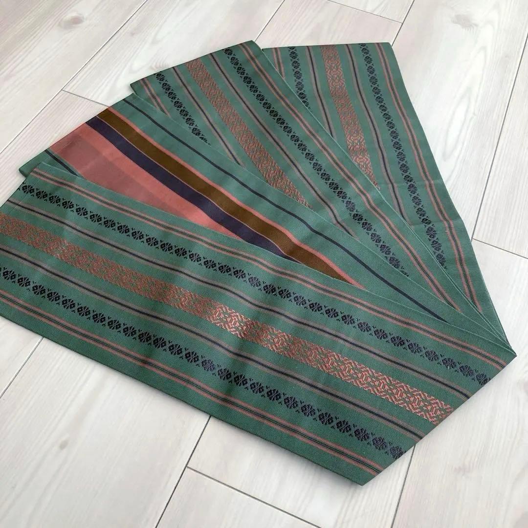 Rin 本場筑前博多織　半幅帯　深緑　正絹　織り出し　No.5-22