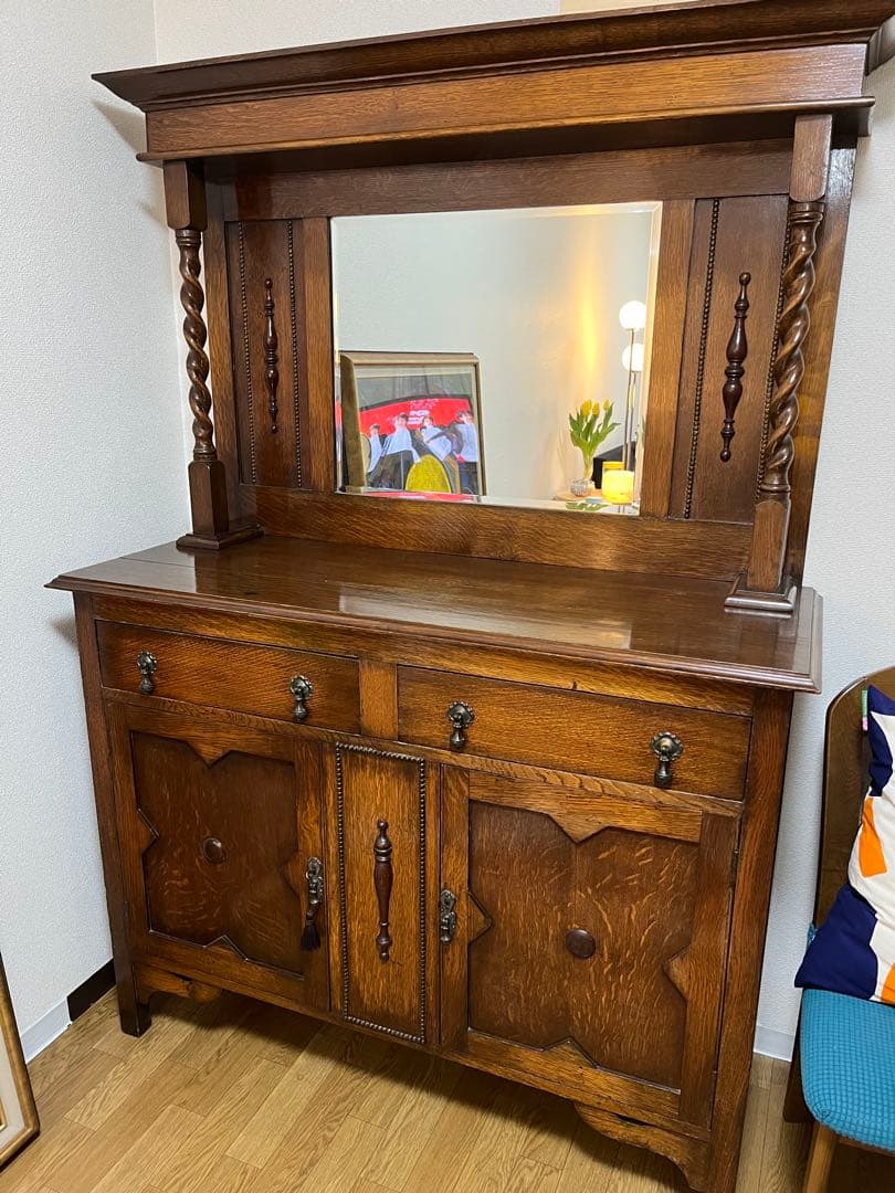 【アンティーク専門店で購入】オーク材 アンティーク家具 ミラー付き