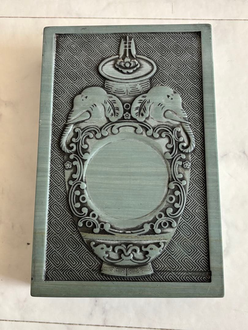 清康熙 雙象耳寶瓶　特大 清代 古硯 彫 紋 古硯 緑硯 端硯 端渓硯 松花硯