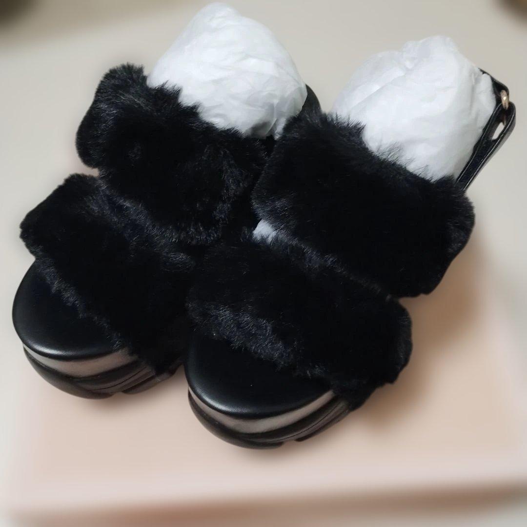 R＆Eブラックファープラットフォームサンダル23.0~24.0