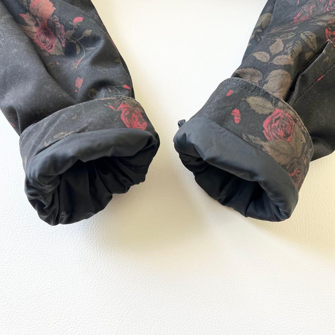 3268 ボルコム　ジャケット ファー付き 花柄 バラ　黒　S