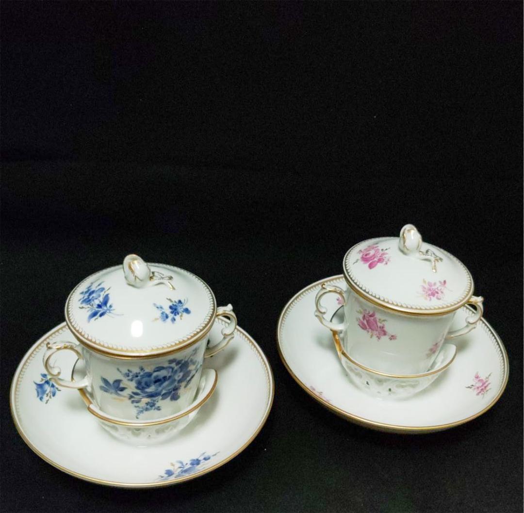 マイセン　蓋付きチョコレートカップ&ソーサペア