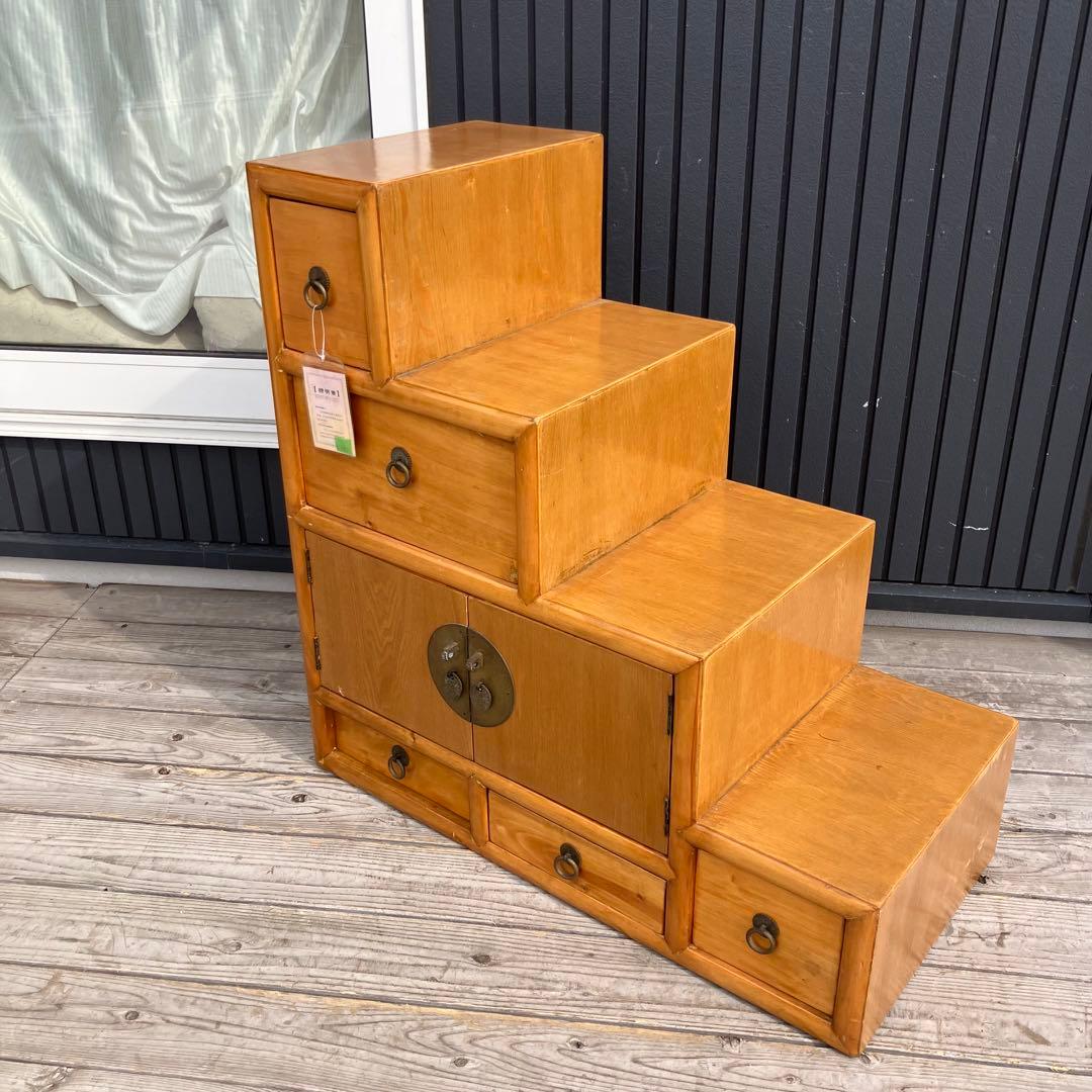 ② 昭和レトロ 中国古典家具 木製 階段箪笥 サイドボード 古家具 両面引き出し