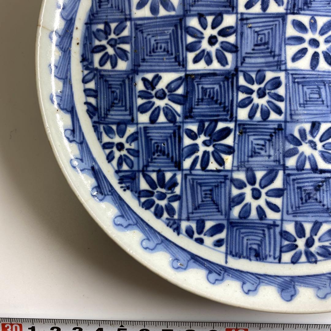 江戸初期　上手初期伊万里　染付中皿　合箱　約20㎝　東Y7-0331☆2Fトトヒ