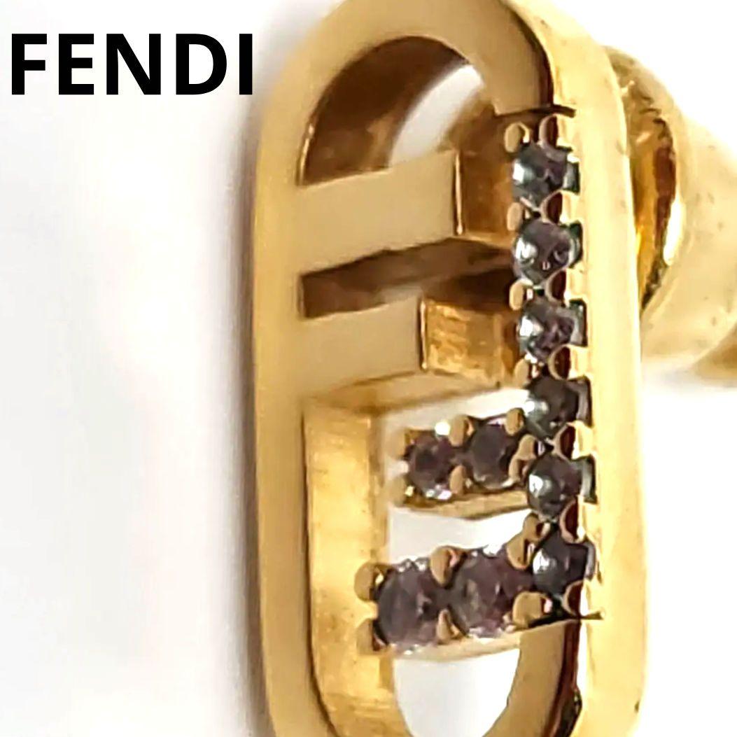 FENDI フェンディ ピアス ストーン シングル 片耳 ミニ ゴールド Fロゴ