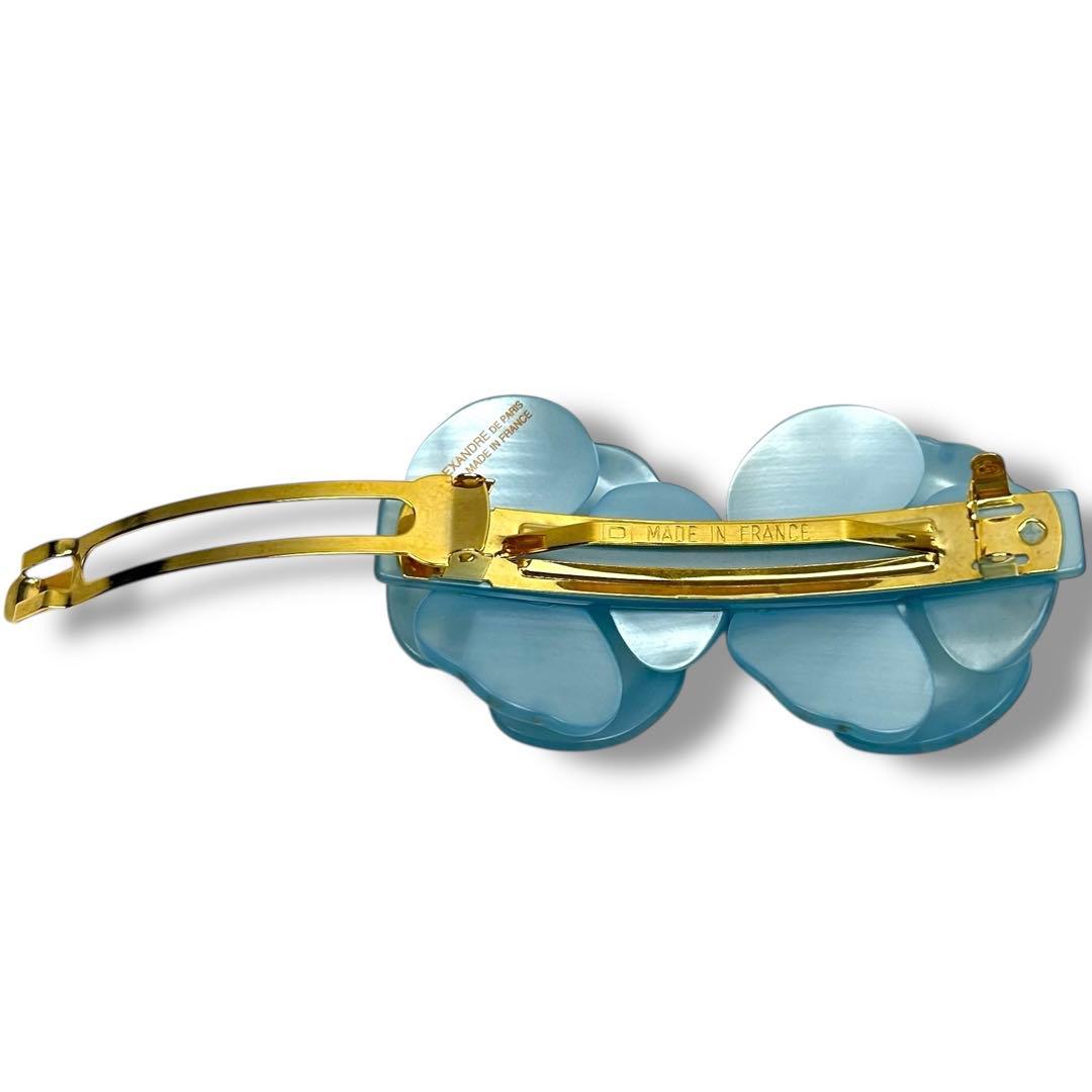 【美品】Alexandre De Paris 双子カメリア バレッタ 水色