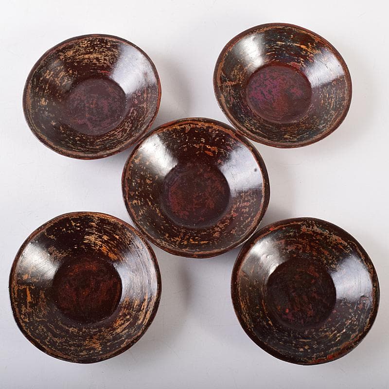 煎茶道具　足助乾漆　高山兼山作　煎茶碗四客　茶托五客　共布共箱　V　R8679