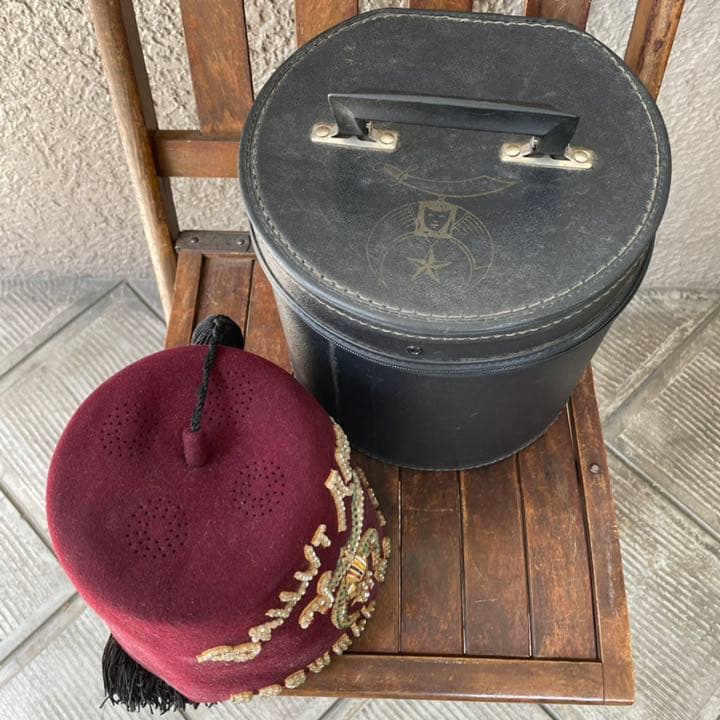 超レア！豪華ケース付き　秘密結社フリーメイソン帽子　アメリカアンティーク雑貨古着