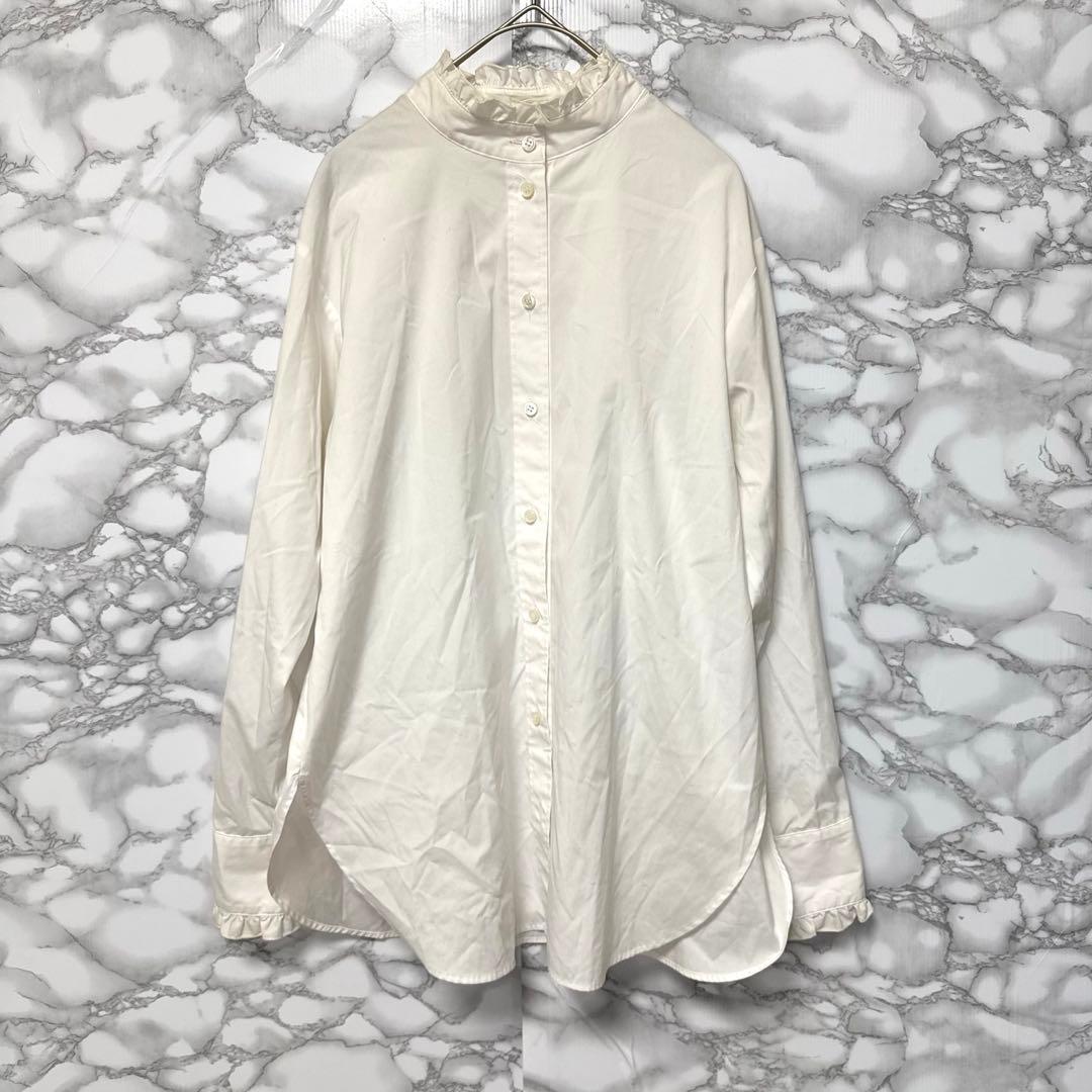 【OHGA】 オーガ フリル襟 ブラウス 長袖シャツ 袖フリル スタンドカラー