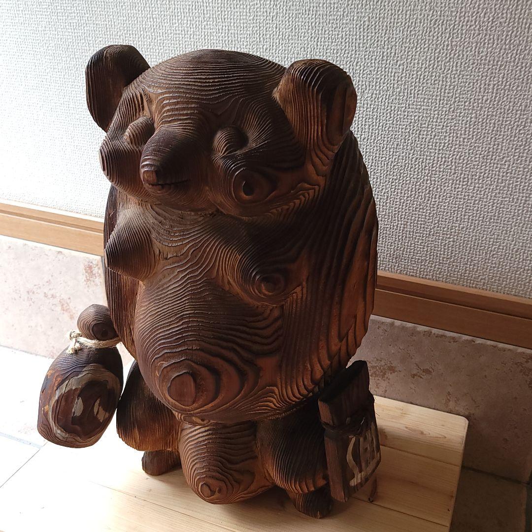 お宝☆木彫りのタヌキの置き物　超縁起物♪商売繁盛に！