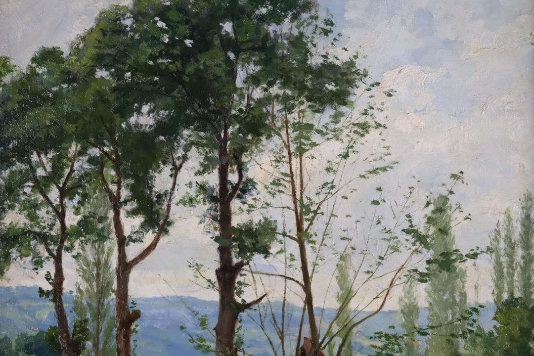 真作保証 19世紀古画 Charles-HenriQuinet 風景画油彩10号