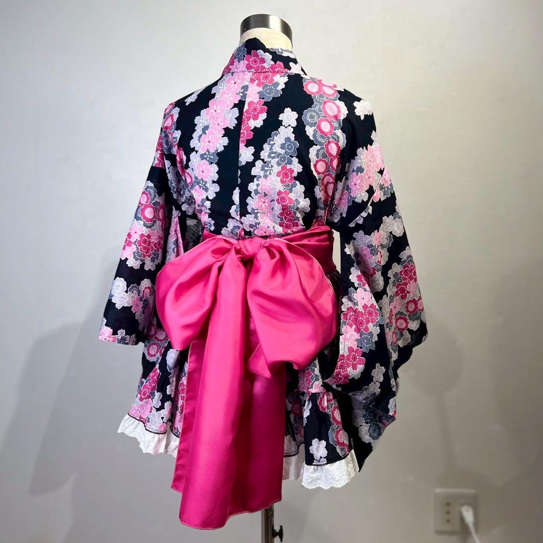 rowa's 浴衣ドレス 黒ピンク 兵児帯 地雷ギャル 姫ギャル y2k
