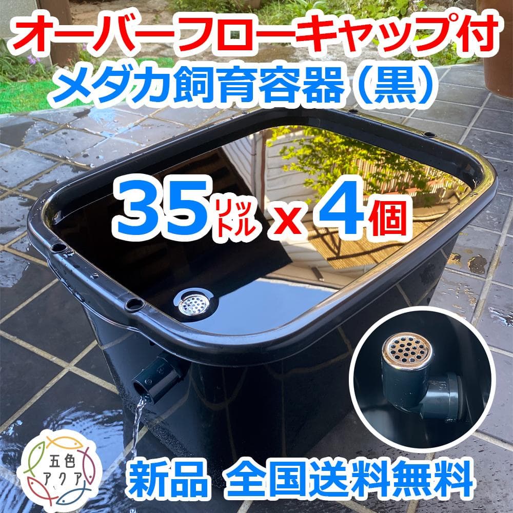 メダカ飼育ケース 35㍑黒x4個 オーバーフロー 金魚飼育容器 メダカ飼育容器
