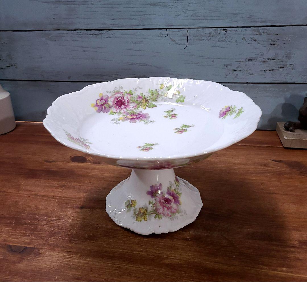 フランスアンティーク コンポティエ プレート 花リム インテリア フランス製 花