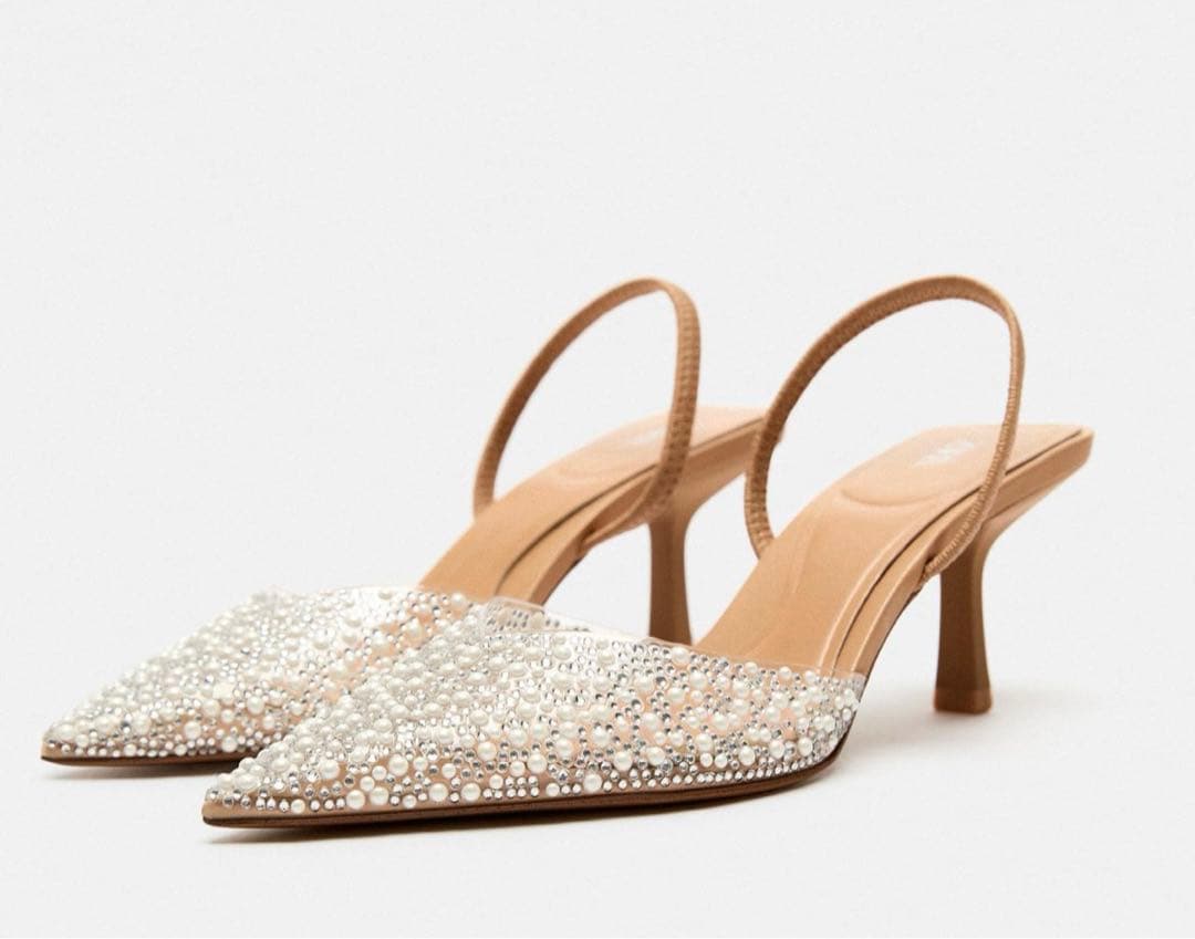 【新品・未使用】ZARA フェイクパール バックストラップミュール 39