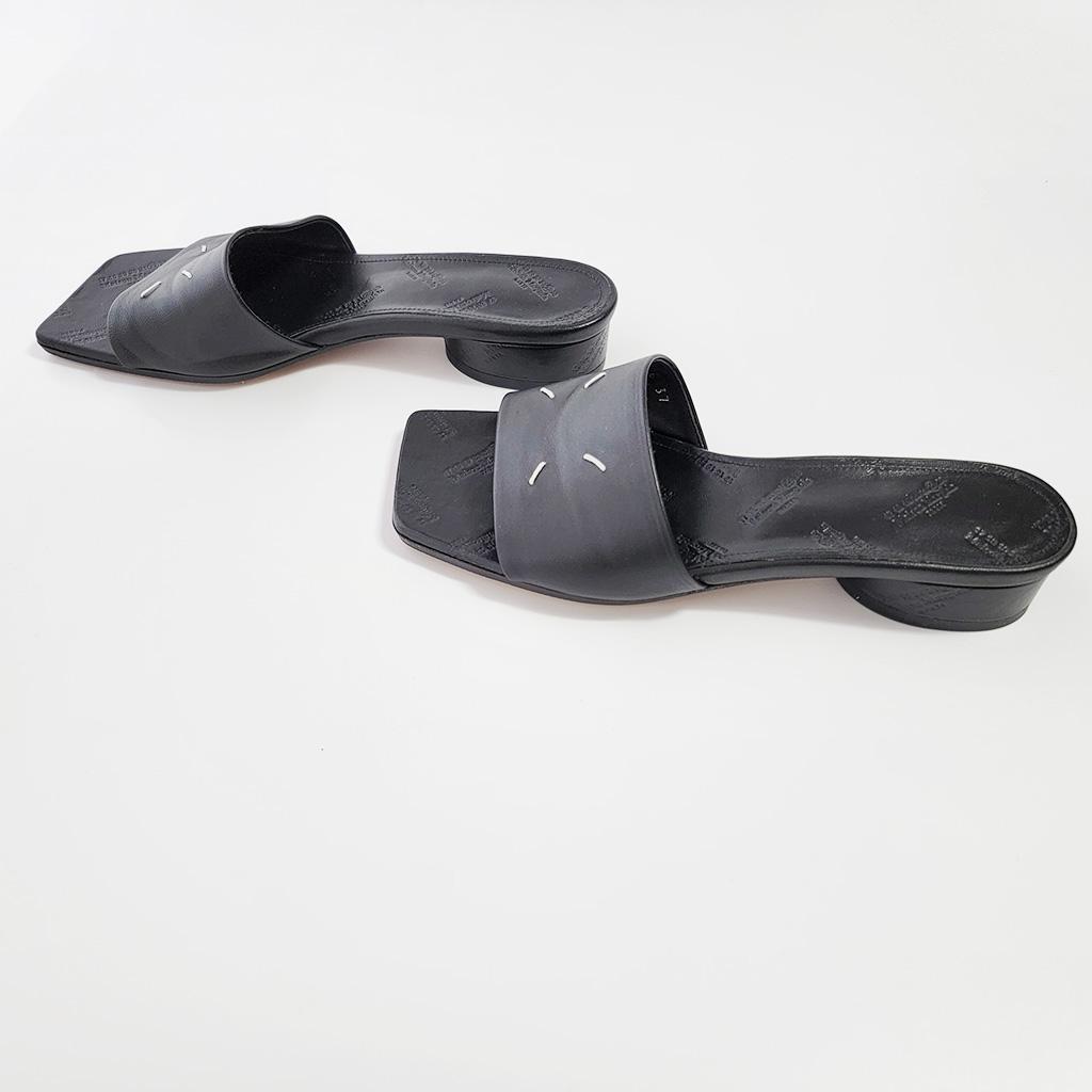 メゾンマルジェラ　レザー 4ステッチ サンダル ミュール　ブラック　37