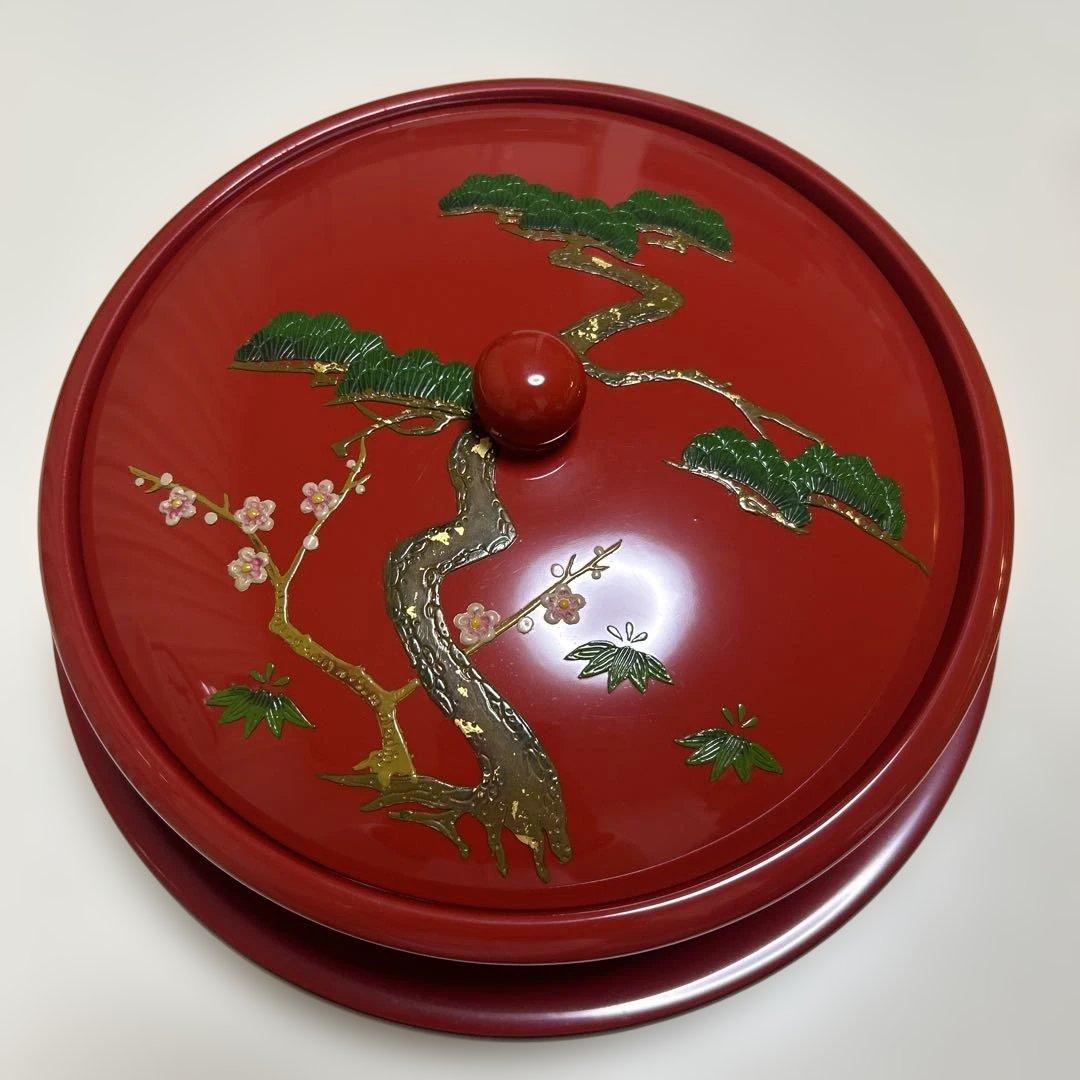 【ココ】琉球漆器　松竹梅　丸型菓子器　皿