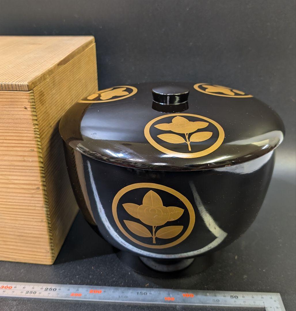 大名道具 時代 家紋 蒔絵 喰籠 井伊家 丸に橘 金蒔絵 大平 菓子器 木箱入り