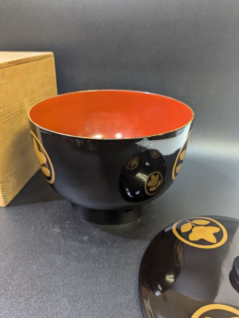 大名道具 時代 家紋 蒔絵 喰籠 井伊家 丸に橘 金蒔絵 大平 菓子器 木箱入り