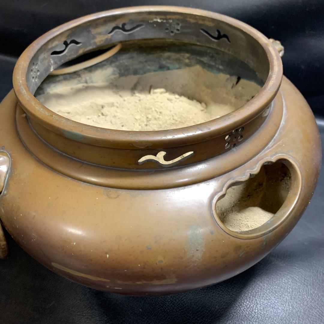 当時物 茶道具 唐銅鬼面風炉釜 丸釜 昭和レトロ アンティーク 骨董品