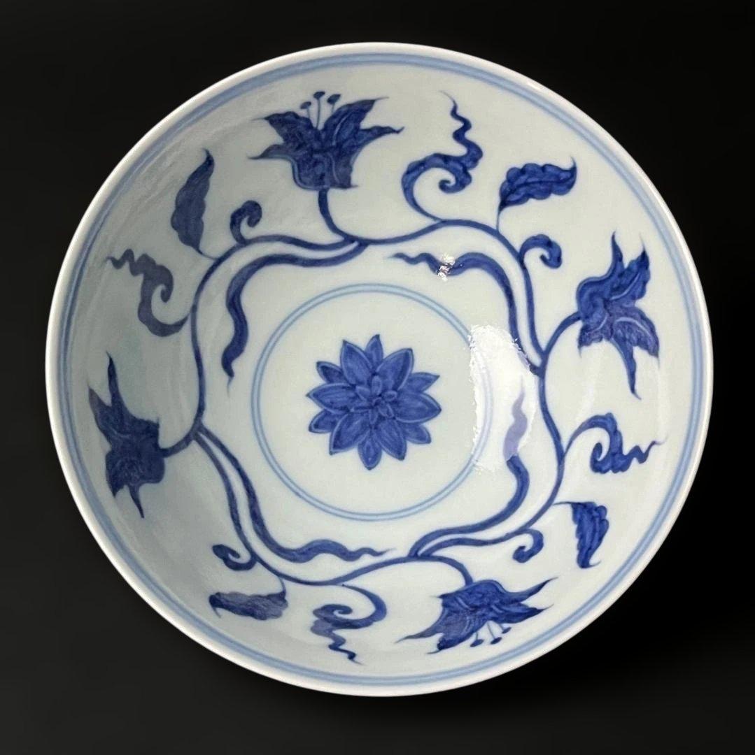 唐物 青花花紋碗 大明成化年製 款 中国美術 古玩 SH93