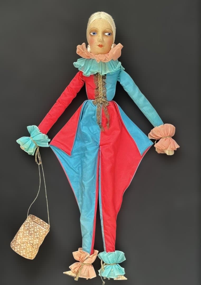 アンティークブドワールドールクロスボディ 1920s ピエロ 大型71cm