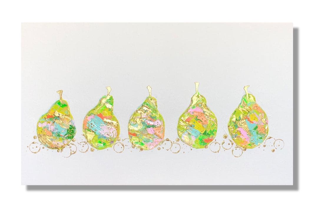 絵画　油絵　原画　一点物　洋梨　北欧　グリーン　アート　インテリア　M8