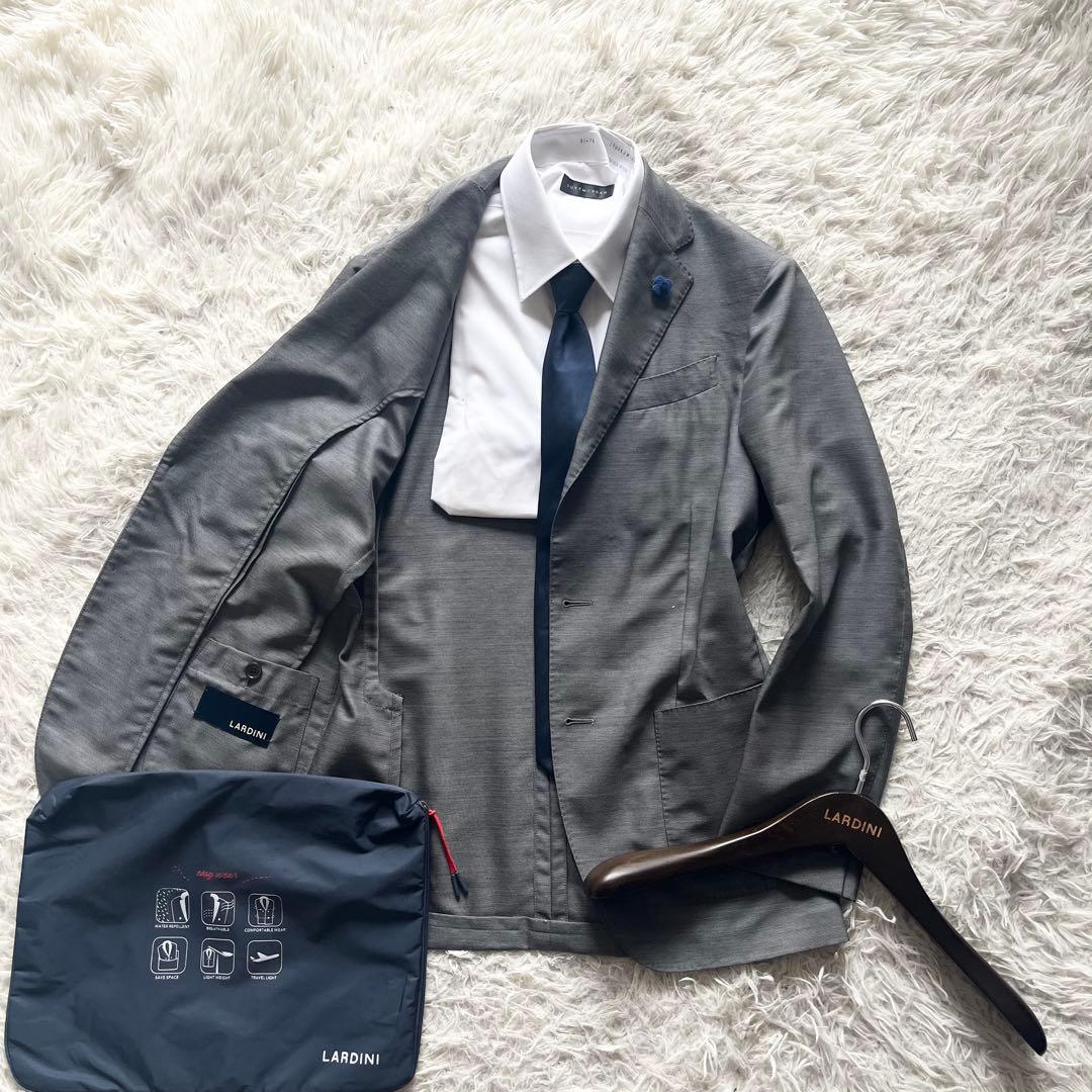 <美品>LARDINI easy wear 新ロゴ グレー ウールジャケット44