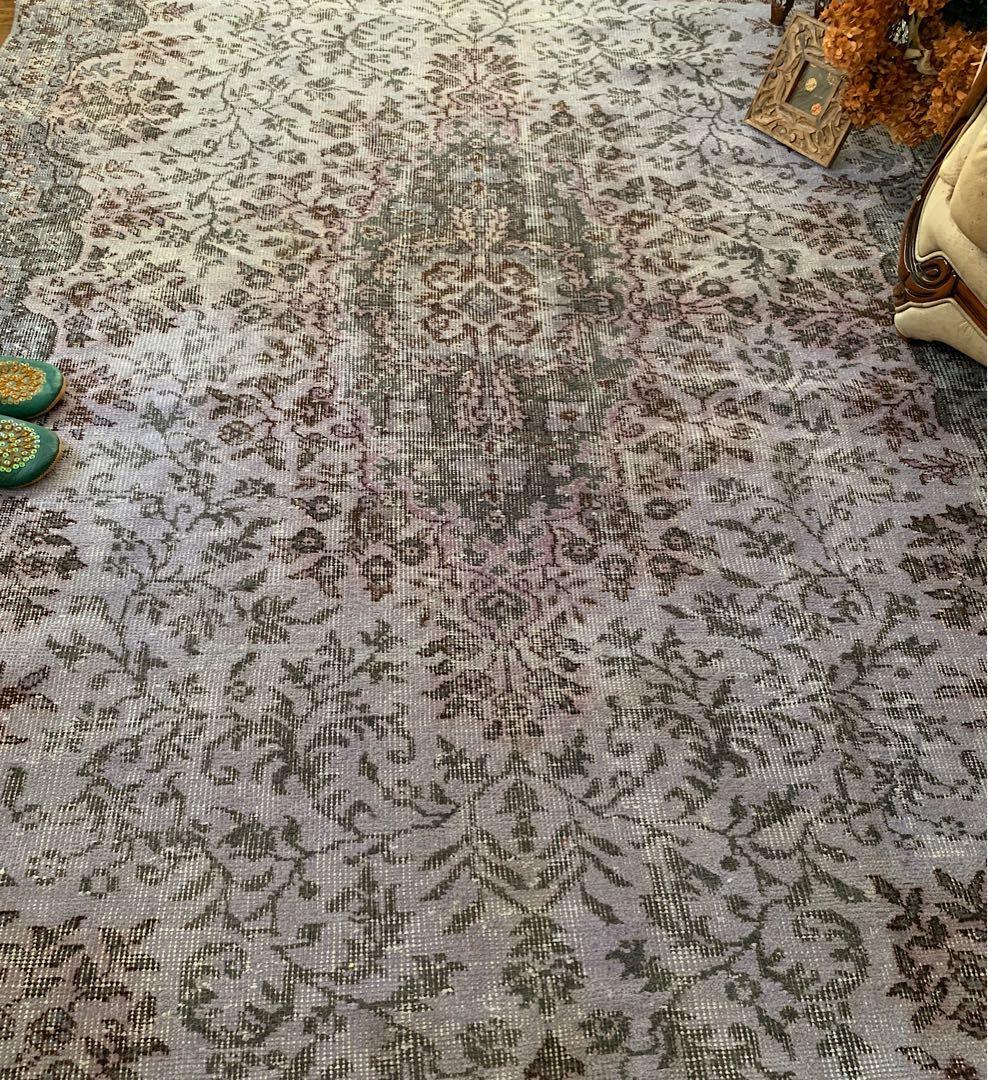 超大判　260×171 オーバーダイ ラベンダー　トルコヴィンテージラグ　グレー