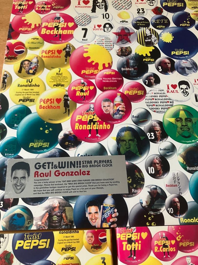 【非売品未使用】ペプシ缶バッチ壁掛時計3点セットロナウジーニョベッカムゴンザレス