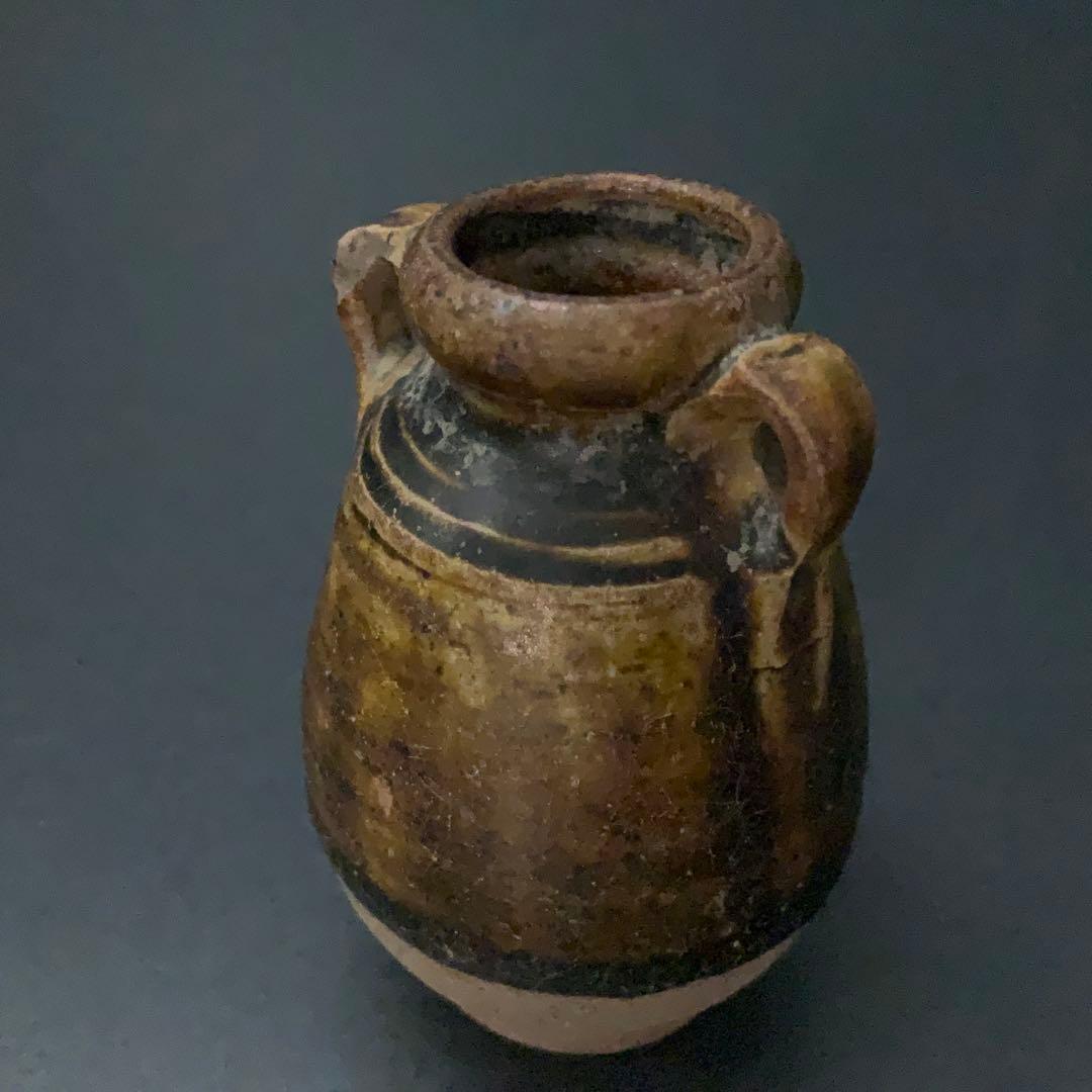 褐釉双耳小壺　タイ　アンティーク　骨董　スコタイ　R1394ダM
