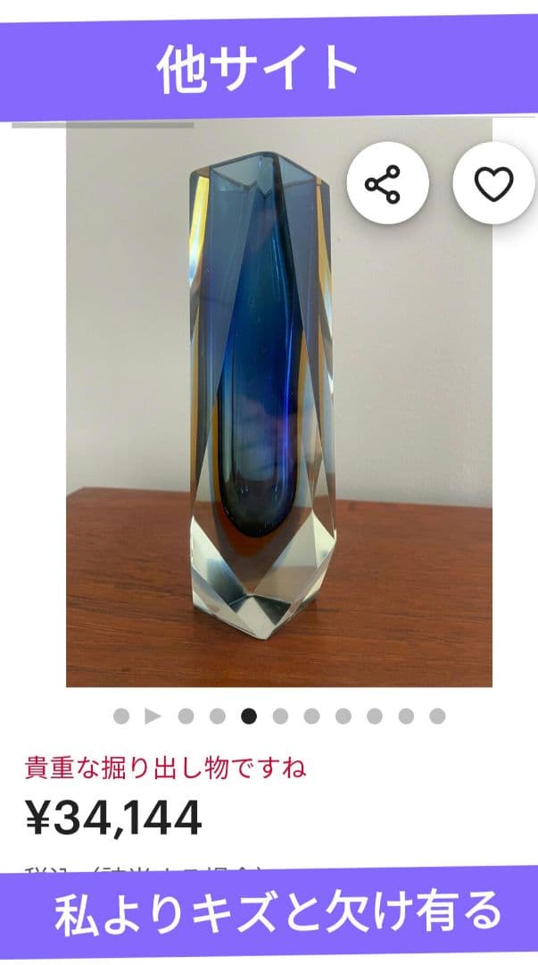 イタリアのヴェネツィアで作られたムラーノガラス工芸品。と翡翠のボタンの花