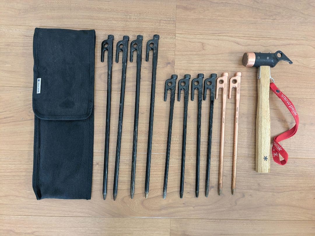 スノーピーク　ペグ10本＆ペグハンマーセット　ペグケース付き