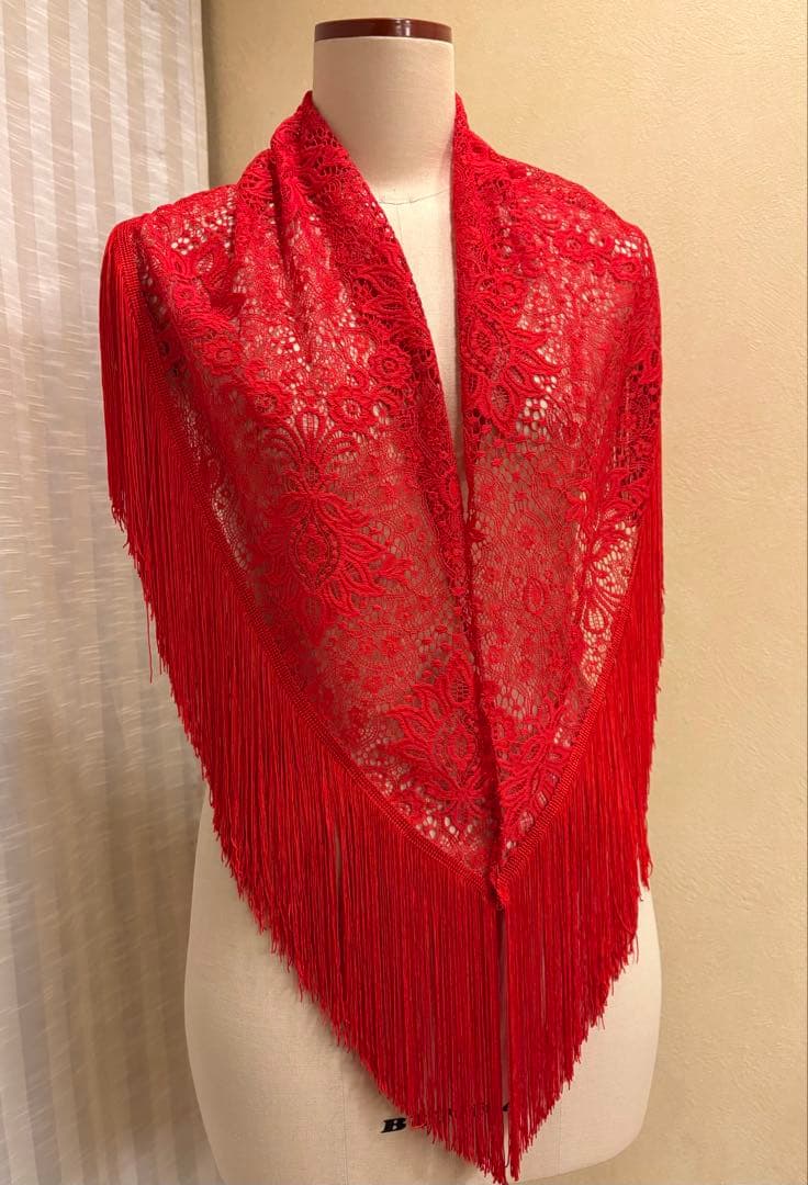 フレコシージョ　赤ボタニカル柄レース　赤フレコ　フラメンコ　衣装