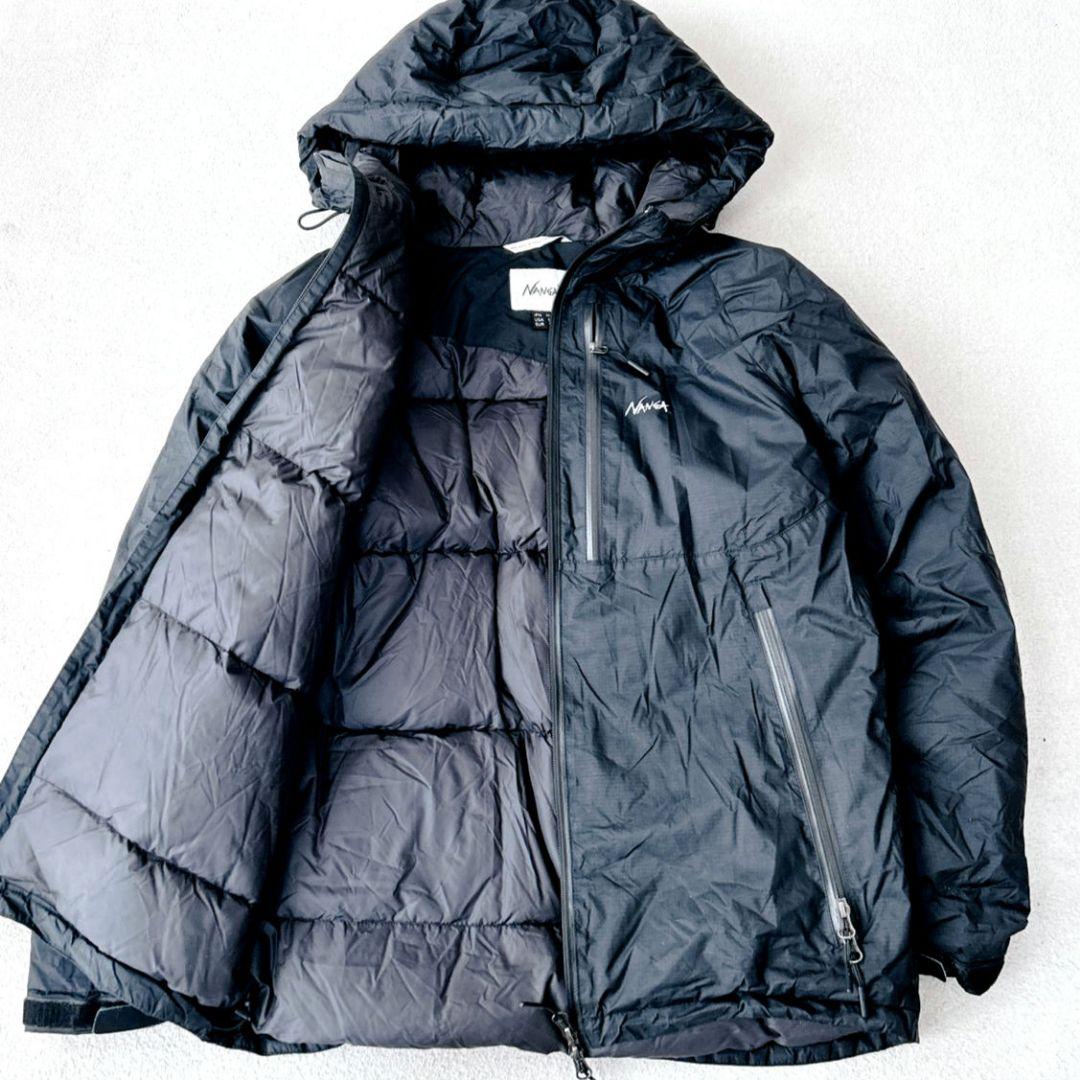 現行 NANGA ナンガ オーロラダウンジャケット フード ブラック 胸ロゴ 黒