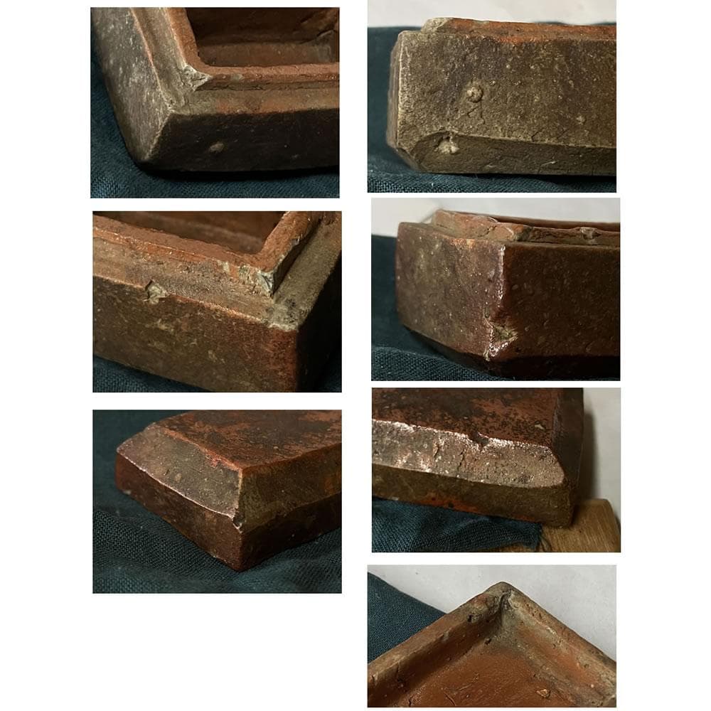 p036 古備前 香合 刻印 木箱入り 時代 茶道具