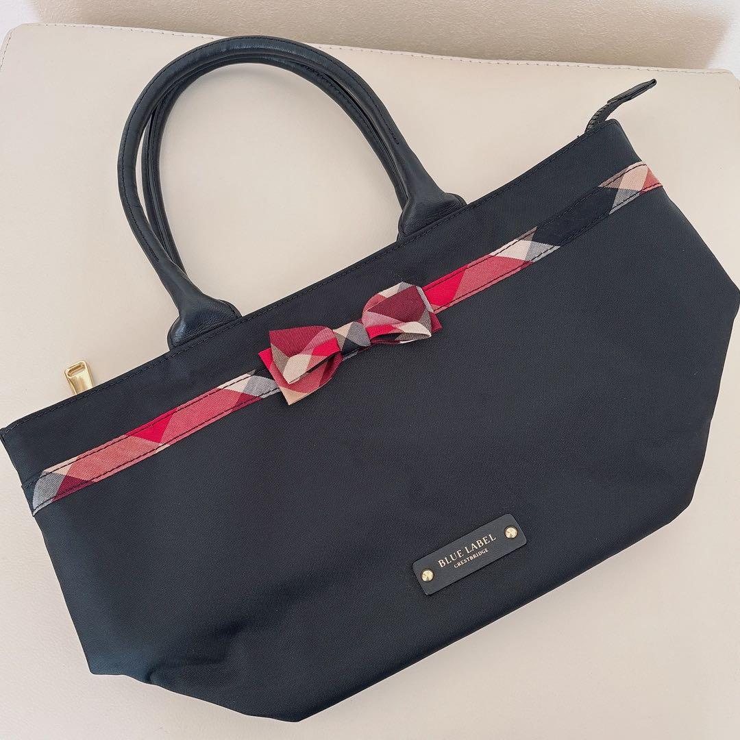 【超美品】♡ブルーレーベルクレストブリッジ♡リボンチェックトートバッグ☆